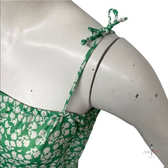 VINTAGE Handmade 70s 80s OOAK Green Polyester Floral SpaghettiStrap Jumpsuit S M - Picture 8 of 16